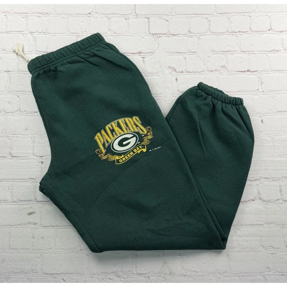 Vintage 90s Nutmeg Mills Green Bay Packers Baggy Comfy Sweatpants Green NFL - M